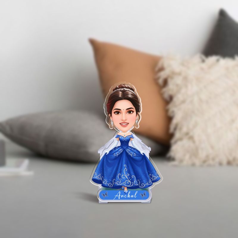 Personalized Cinderella Princess Blue dress Bobblehead Caricature Theme for Kids Birthday Gift, Kids Room & Home Decor Birthday Return Gift for Girls Battery Powered Shaking Head